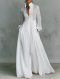 Alessia ∙ Maxi Minimalista in Cotone e Lino con Patchwork, Collo Alto e Maniche Lunghe