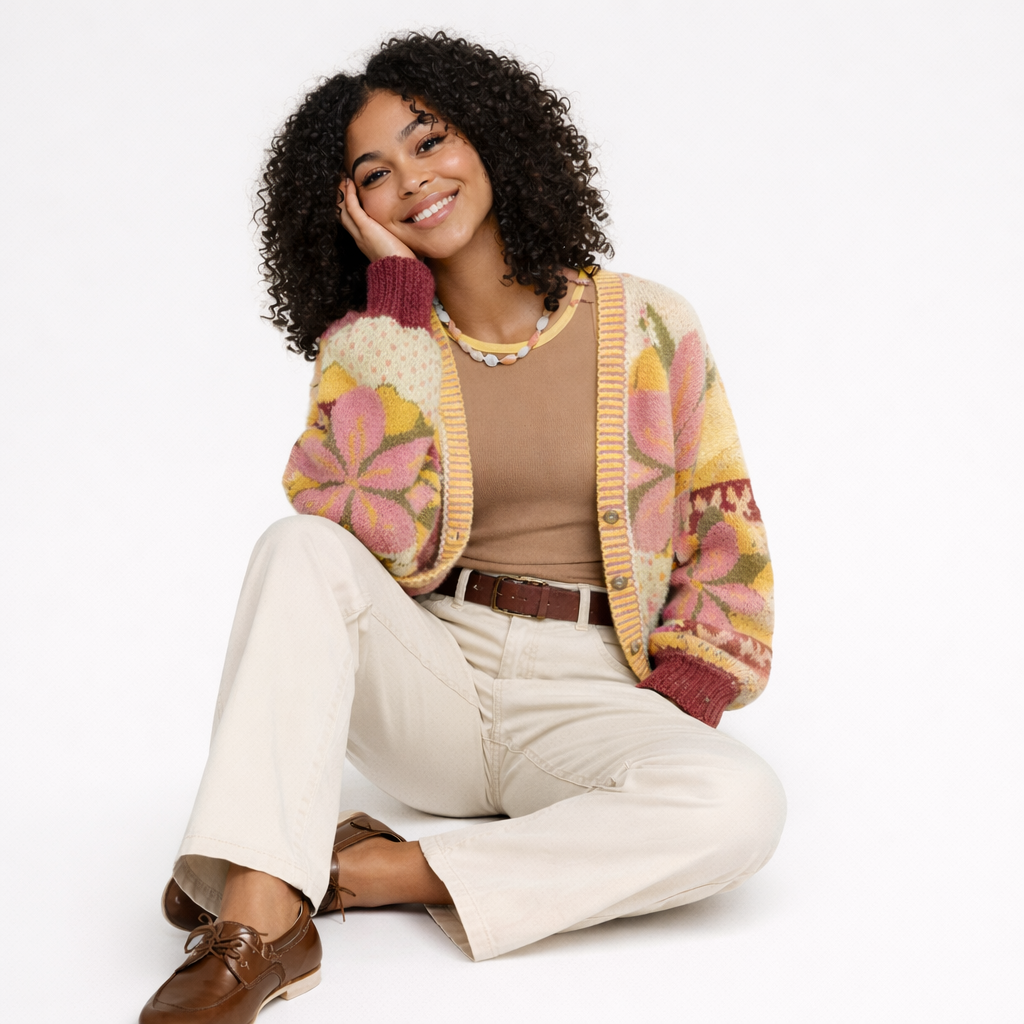 Casey | Cardigan in Maglia con Motivo Floreale