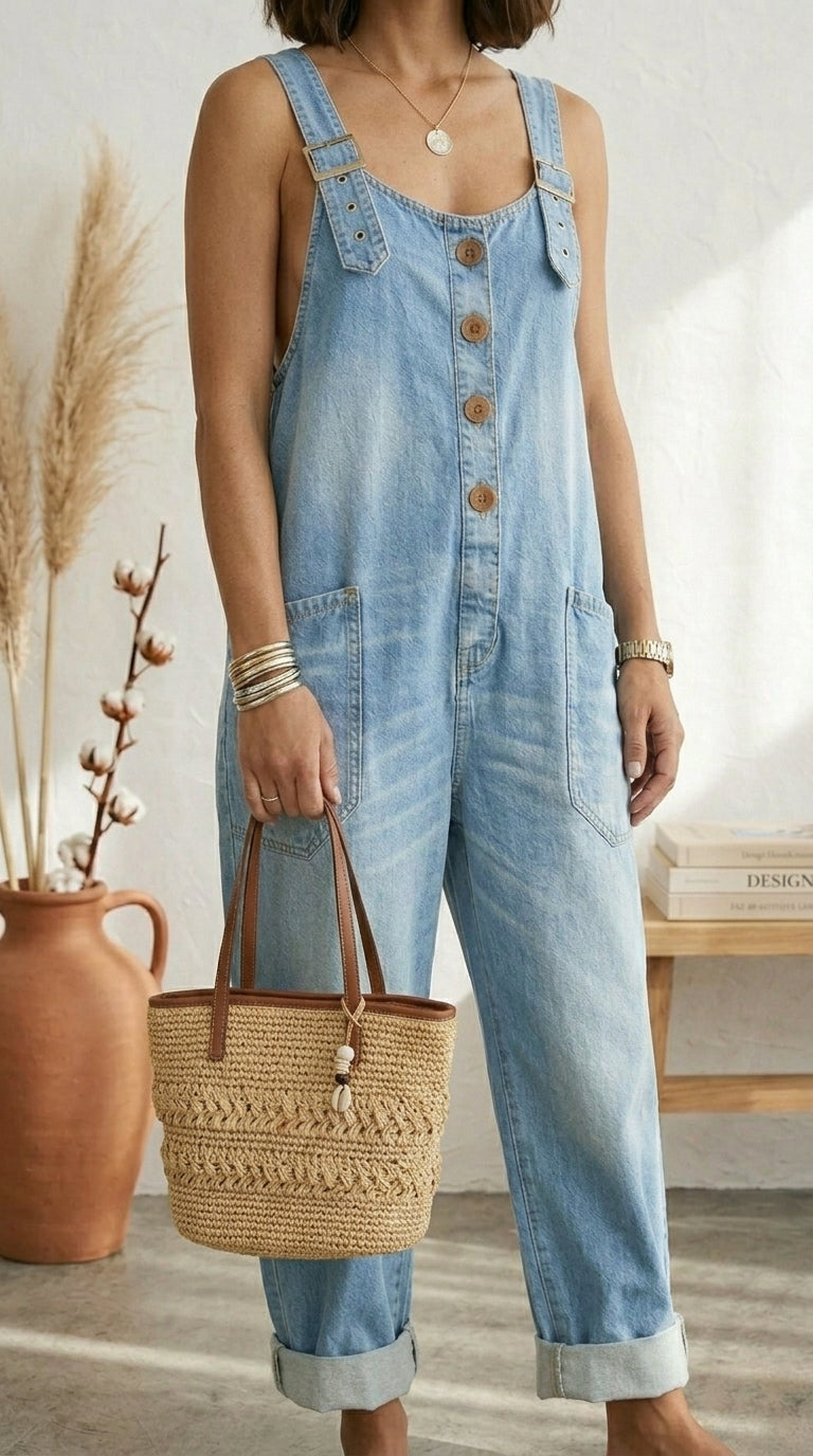 Pilar | Salopette Vintage Blu con Spalline Regolabili