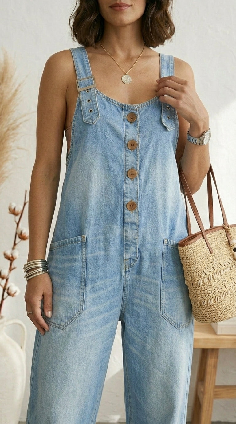 Pilar | Salopette Vintage Blu con Spalline Regolabili