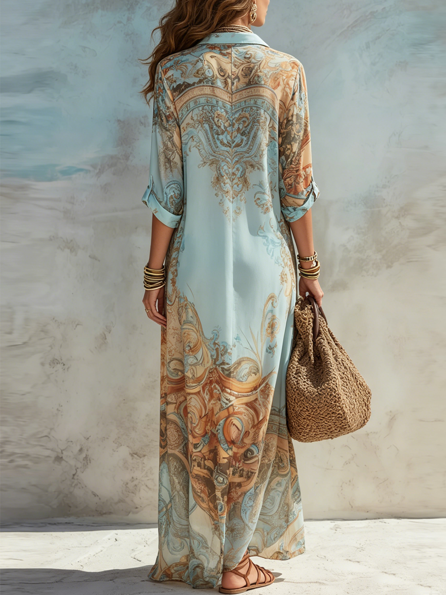 Luisa | Abito lungo chemisier mediterraneo