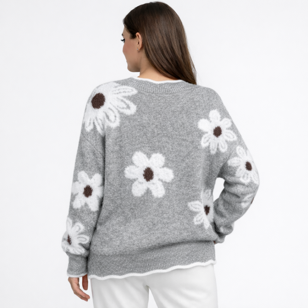 Thea | Maglione da Donna con Fiori Bianchi