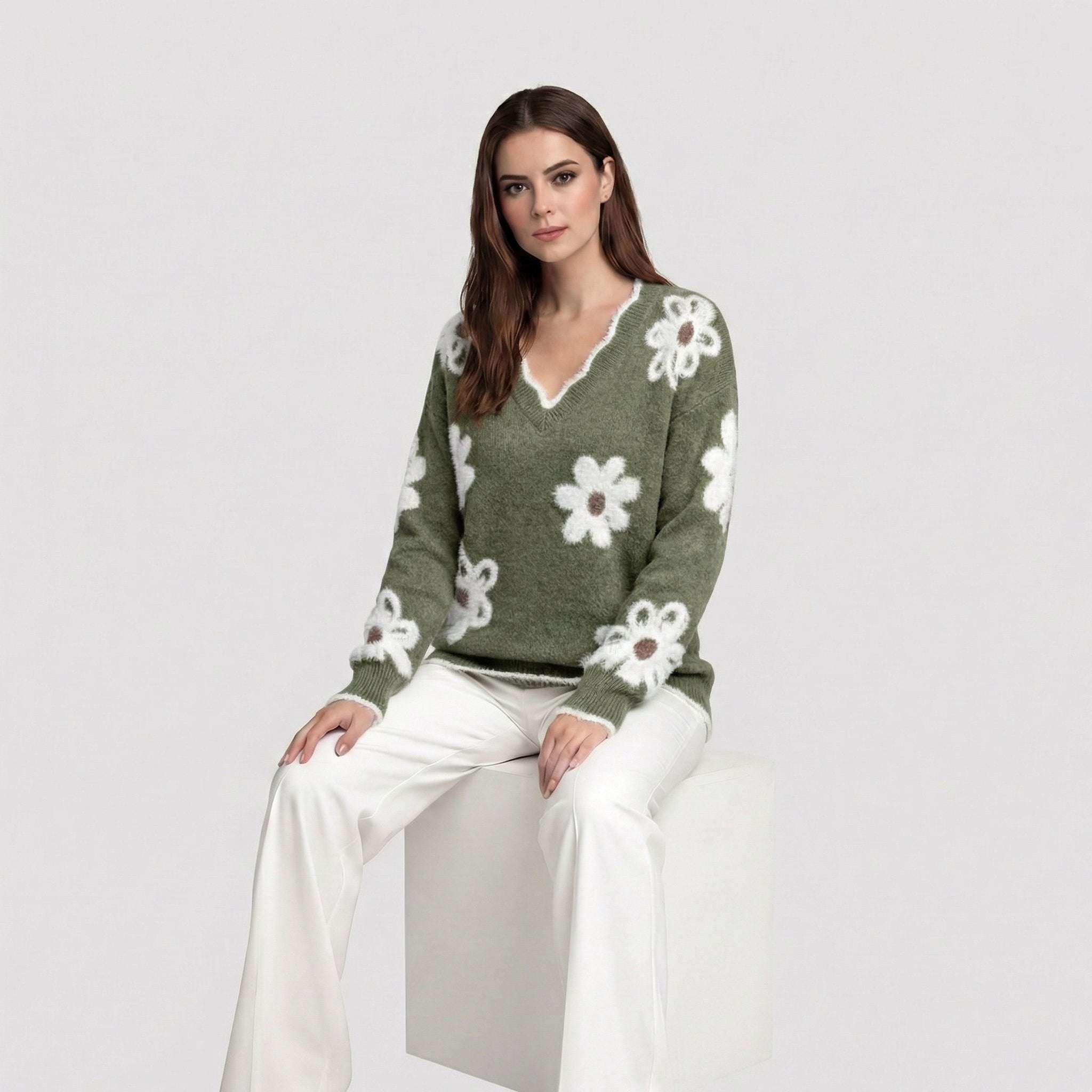 Thea | Maglione da Donna con Fiori Bianchi