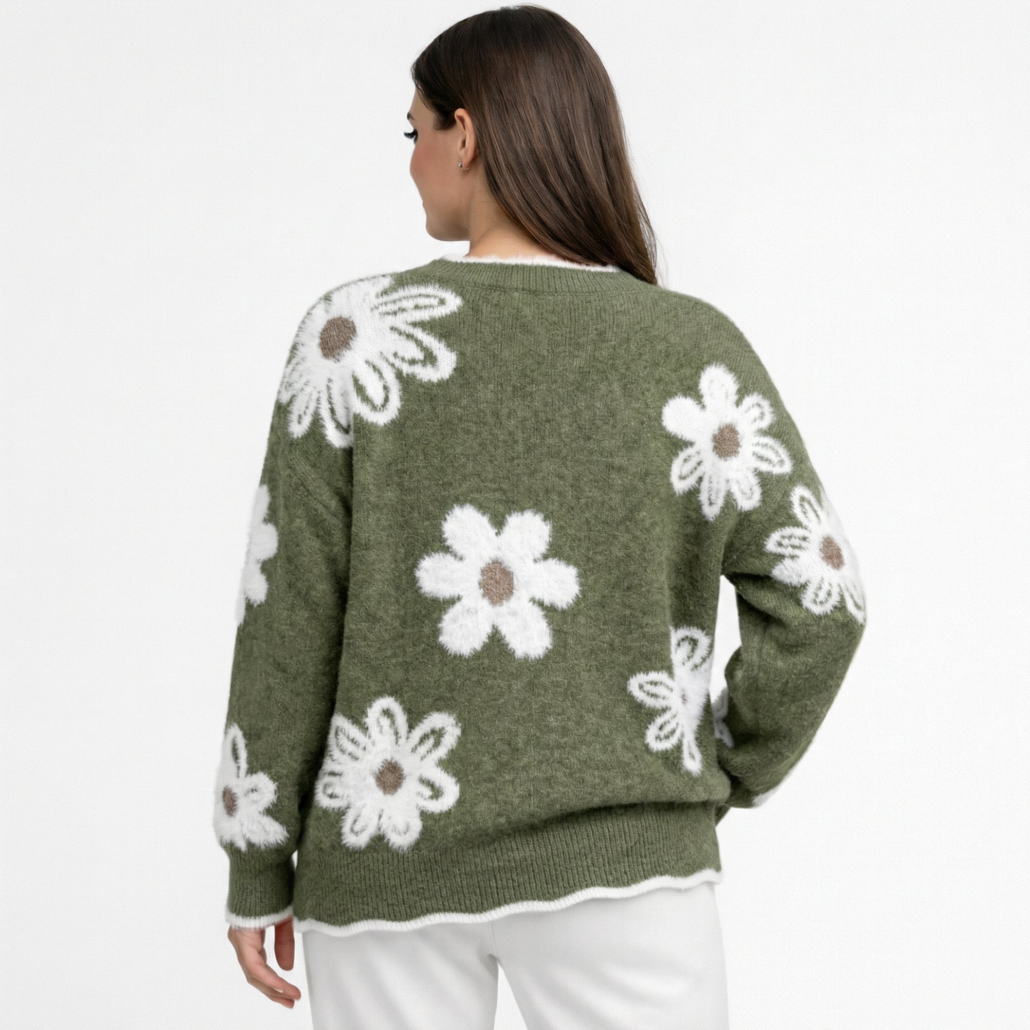 Thea | Maglione da Donna con Fiori Bianchi