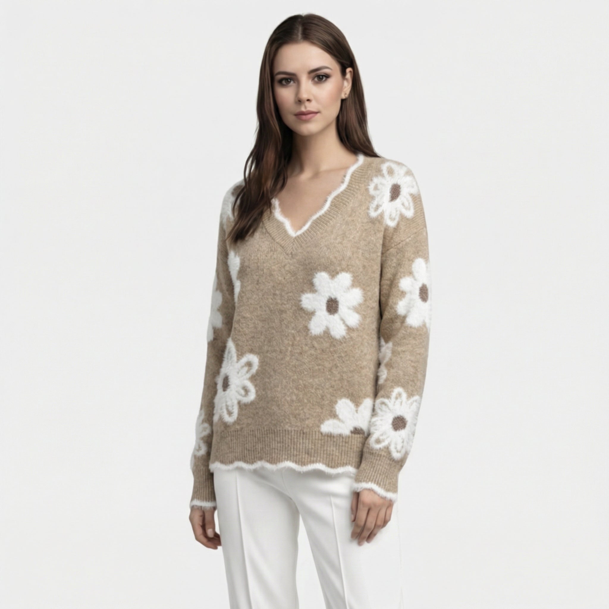 Thea | Maglione da Donna con Fiori Bianchi