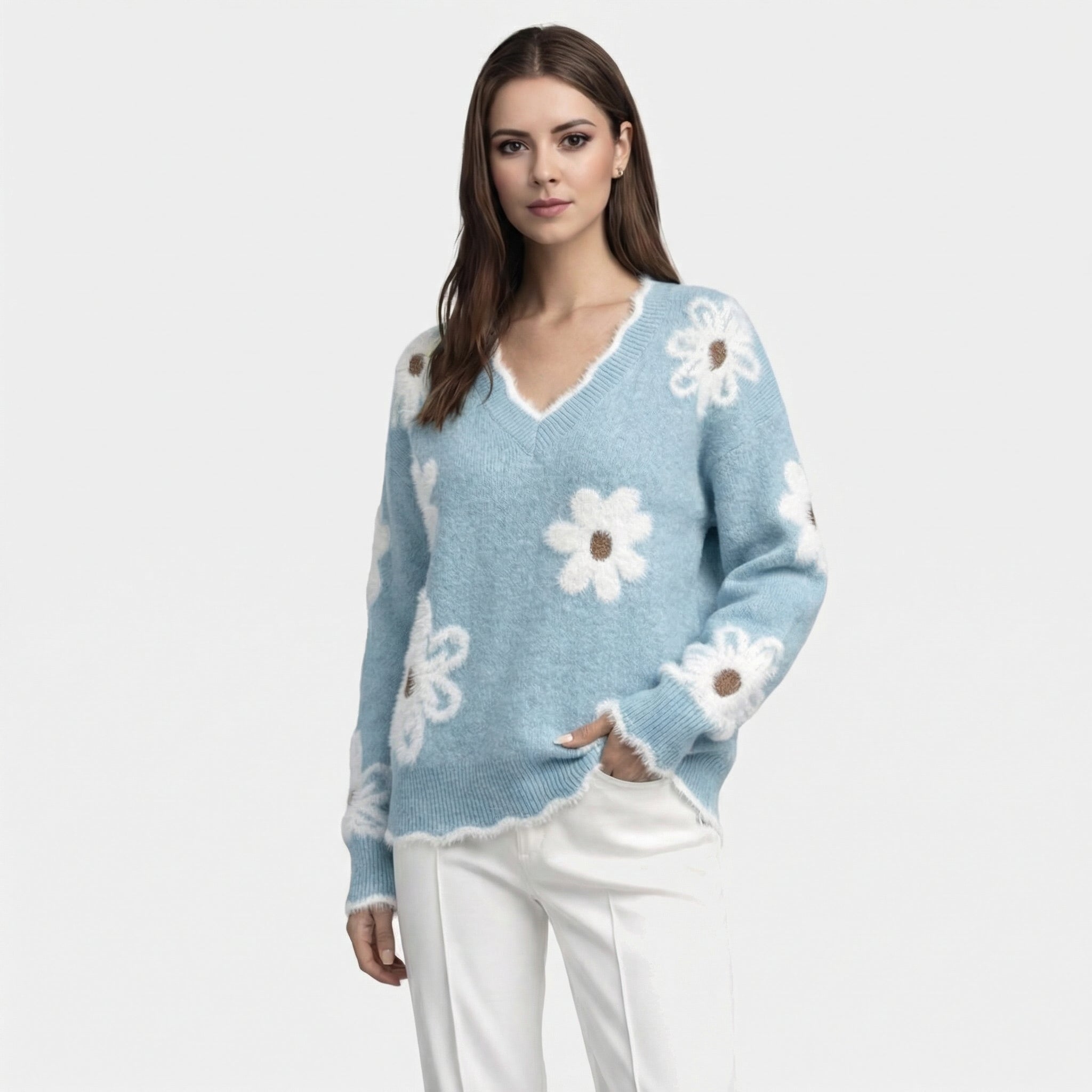 Thea | Maglione da Donna con Fiori Bianchi